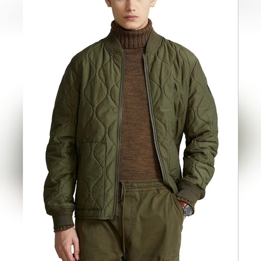 Polo Ralph Lauren Men Quilted Utilitarian Military Bomber Jacket Olive XL
